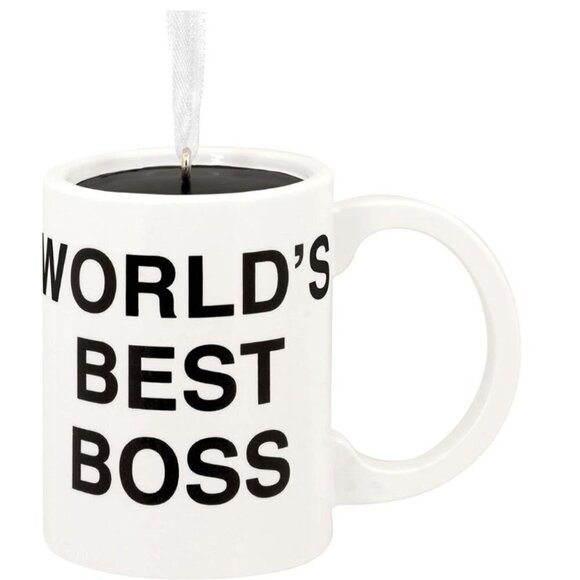 Hallmark White Dunder Mifflin World's Best Boss Coffee Mug Christmas Ornament - Picture 6 of 6